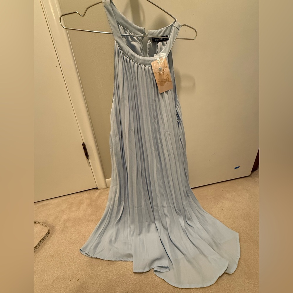 Elegant Light Blue Halter Dress
